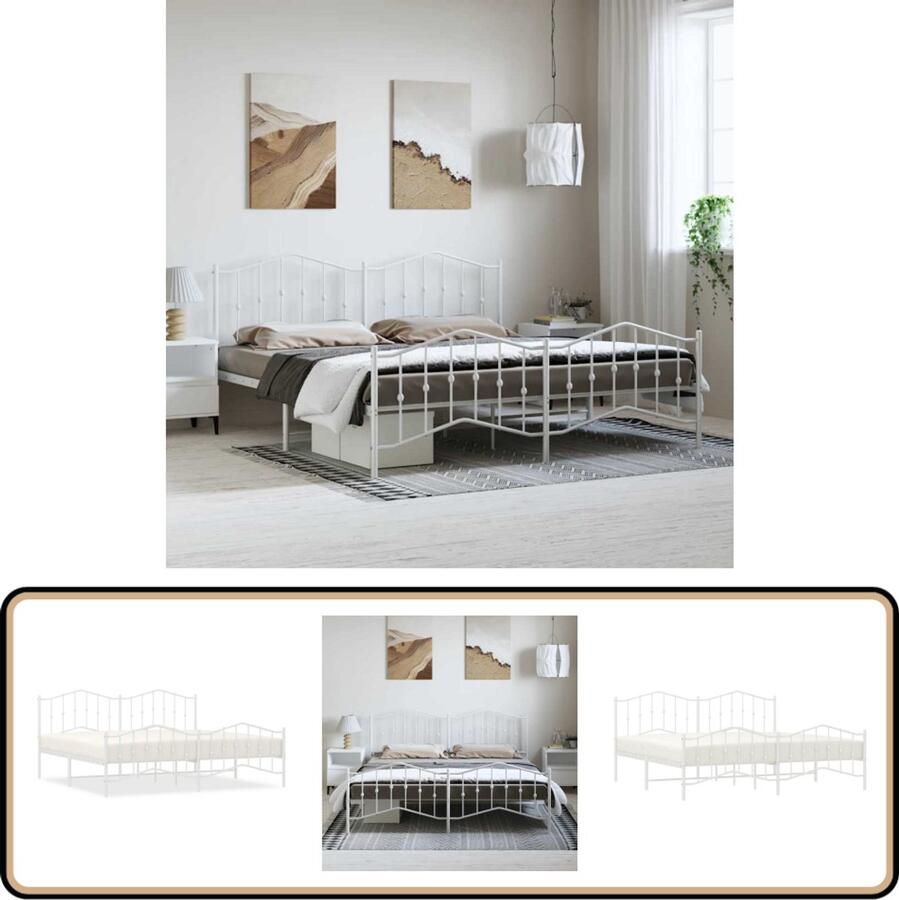 VidaXL Bedframe Metaal Wit 193x203 cm Metalen Bed Frame Tweepersoons Bed Witte Bed Staal Bedframe Classic Bed