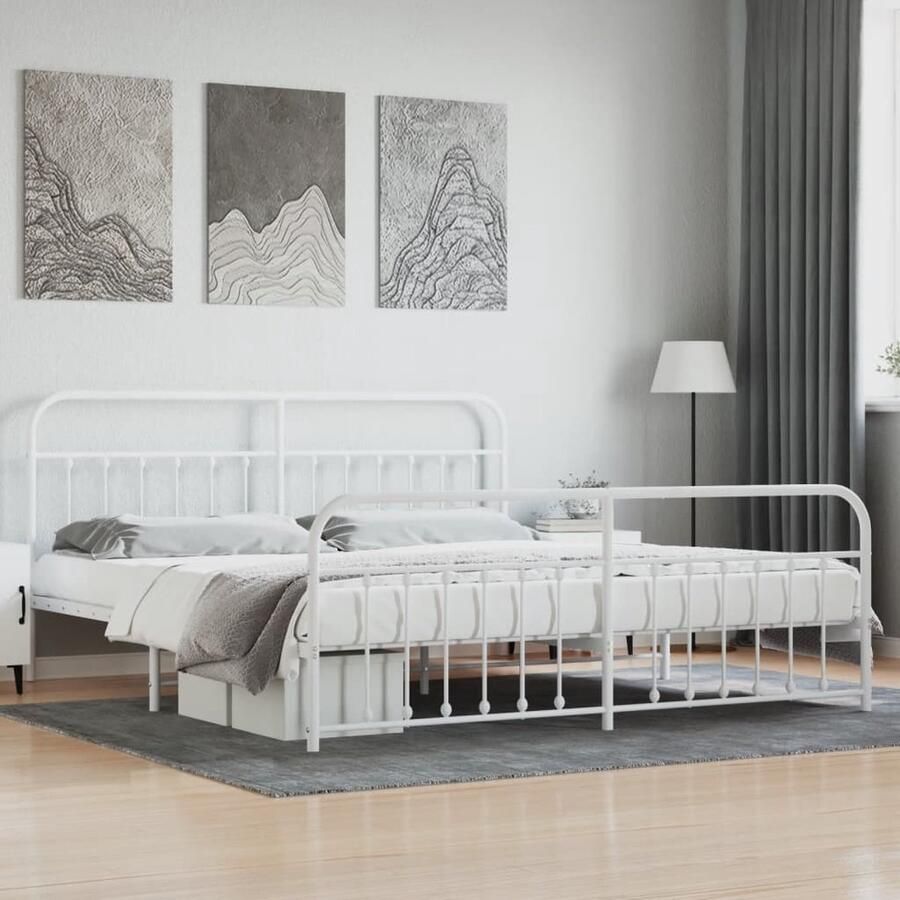 VidaXL Bedframe Metaal Wit 193x203 cm Metalen Bedframe Klassiek Bed Wit Bed Boxspring Bed Slaapcomfort Staal Bedframe Tweepersoonsbed King Size Bed Groot Bed Compact Bed - Foto 3