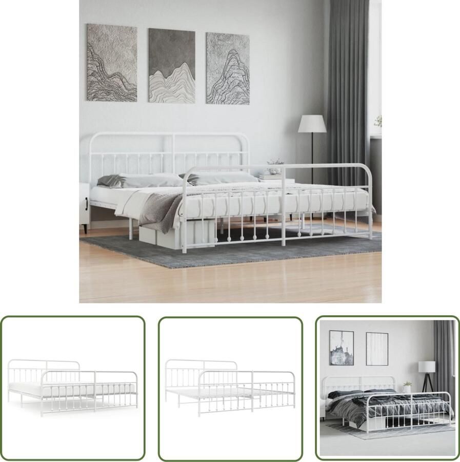 VidaXL Bedframe Metaal Wit 193x203 cm Metalen Bedframe Klassiek Bed Wit Bed Boxspring Bed Slaapcomfort Staal Bedframe Tweepersoonsbed King Size Bed Groot Bed Compact Bed - Foto 2