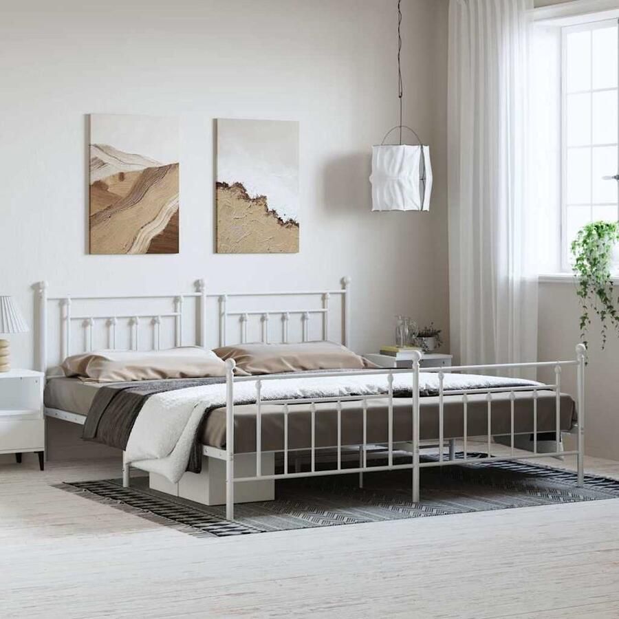 VidaXL Bedframe Metaal Wit 193x203 cm Robuust Bed Frame Klassiek Bed Metalen Bed Wit Bed Tweepersoons Bed Slaapcomfort - Foto 3