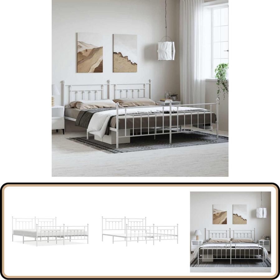 VidaXL Bedframe Metaal Wit 193x203 cm Robuust Bed Frame Klassiek Bed Metalen Bed Wit Bed Tweepersoons Bed Slaapcomfort