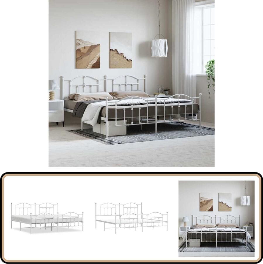 VidaXL Bedframe Metaal Wit 193x203 cm Robuust Bed Frame Klassiek Bed Metalen Bedframe Wit Bed Boxspring Frame
