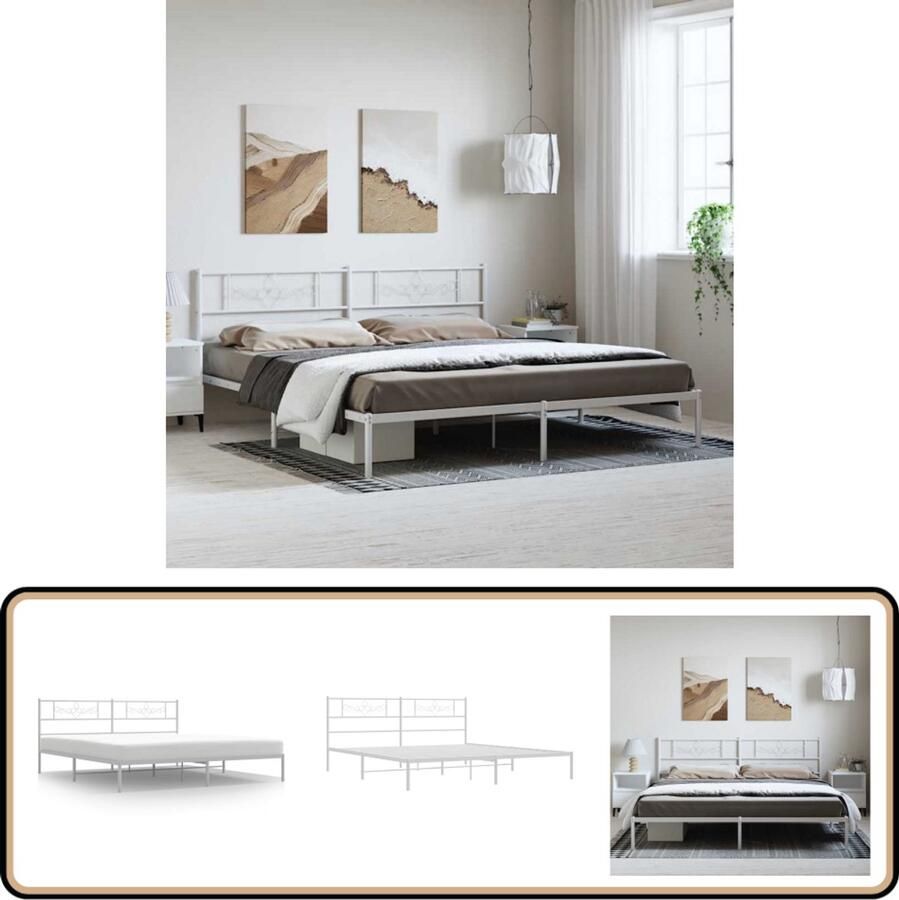 VidaXL Bedframe Metaal Wit 193x203 cm Robuust Bedframe Klassiek Bedframe Staal Bedframe Witte Bed Frame Tweepersoons Bed Boxspring Bed Met Opbergruimte