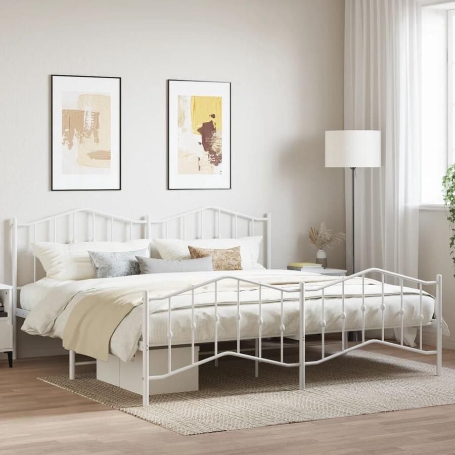 VidaXL Bedframe Metaal Wit 200x200 cm Klassieke Bed Frame Metalen Bedframe Staal Bedframe Bed Frame Wit Boxspring Bed Tweepersoons Bed King Size Bed Groot Bed Met Opbergruimte - Foto 2