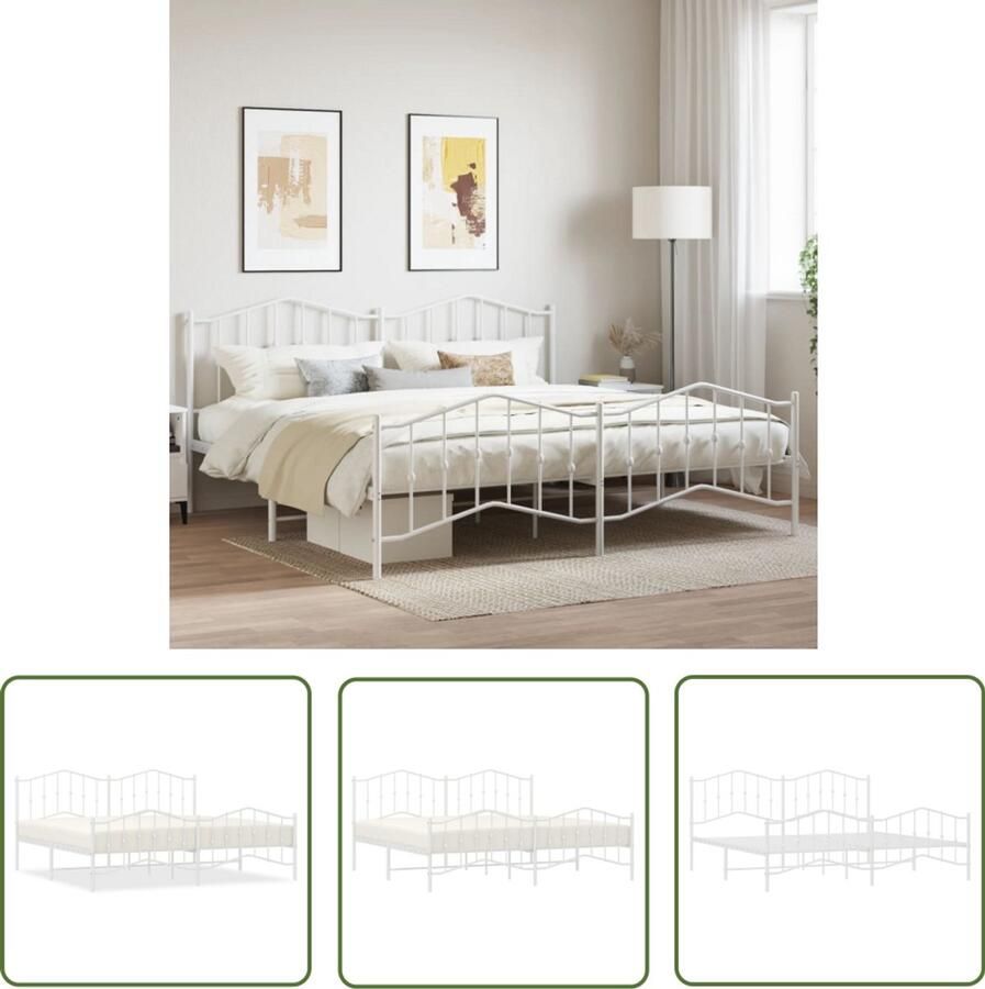 VidaXL Bedframe Metaal Wit 200x200 cm Klassieke Bed Frame Metalen Bedframe Staal Bedframe Bed Frame Wit Boxspring Bed Tweepersoons Bed King Size Bed Groot Bed Met Opbergruimte