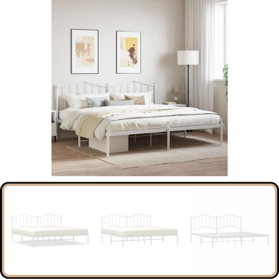 VidaXL Bedframe Metaal Wit 200x200 cm Klassieke Bed Frame Metalen Bedframe Tweepersoons Bed Boxspring Bed Witte Bed Frame Bed Met Hoofdbord