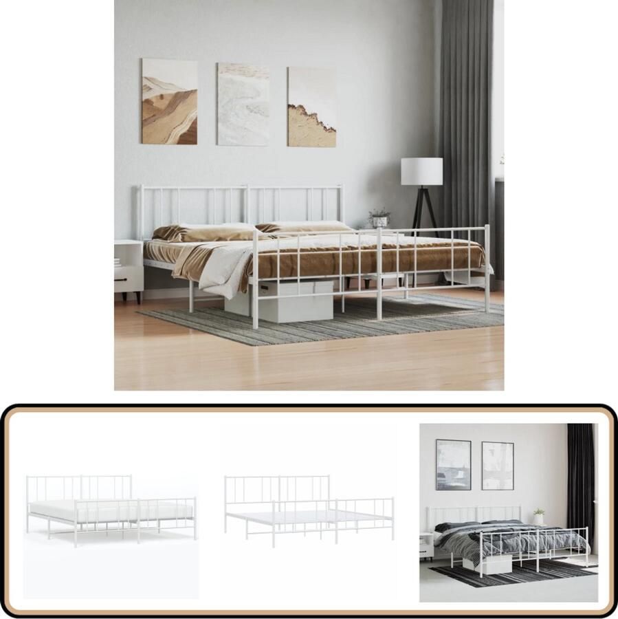 VidaXL Bedframe Metaal Wit 200x200 cm Klassieke Bed Frame Tweepersoons Bed Metalen Bedframe Wit Bedframe Staal Bedframe