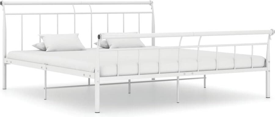 VidaXL Bedframe Metaal Wit 200x200 cm Metalen Bed Frame Tweepersoons Bed Witte Bed Frame Wit Slaapcomfort Stapelbare Bedden Boxspring Bed Hoofdbord Bedbankje Bedroom Furniture Kamerinrichting - Foto 2