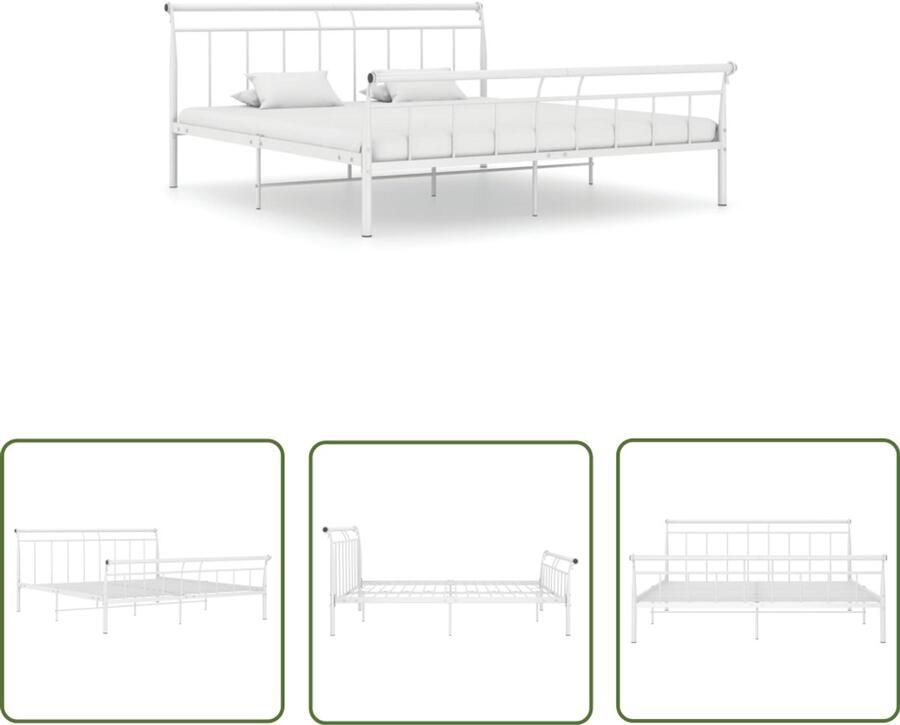 VidaXL Bedframe Metaal Wit 200x200 cm Metalen Bed Frame Tweepersoons Bed Witte Bed Frame Wit Slaapcomfort Stapelbare Bedden Boxspring Bed Hoofdbord Bedbankje Bedroom Furniture Kamerinrichting