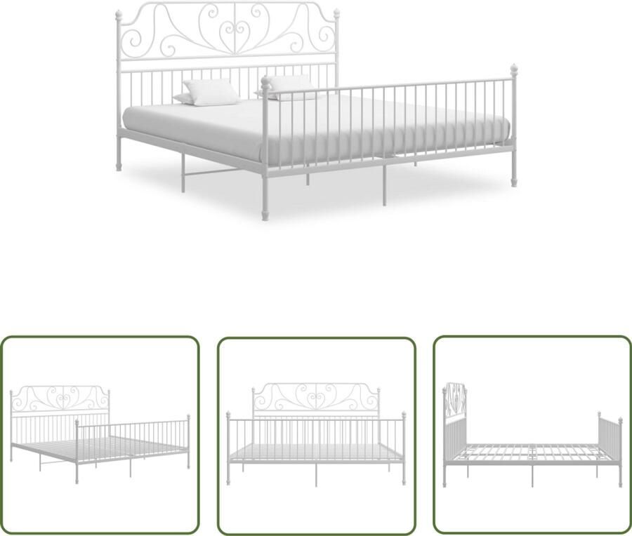 VidaXL Bedframe Metaal Wit 200x200 cm Metalen Bed Frame Tweepersoons Bed Witte Bed Voor Volwassenen Staal Bed Frame Poedercoating Bed Frame Boxspring Frame Slaapcomfort Design Bed Frame