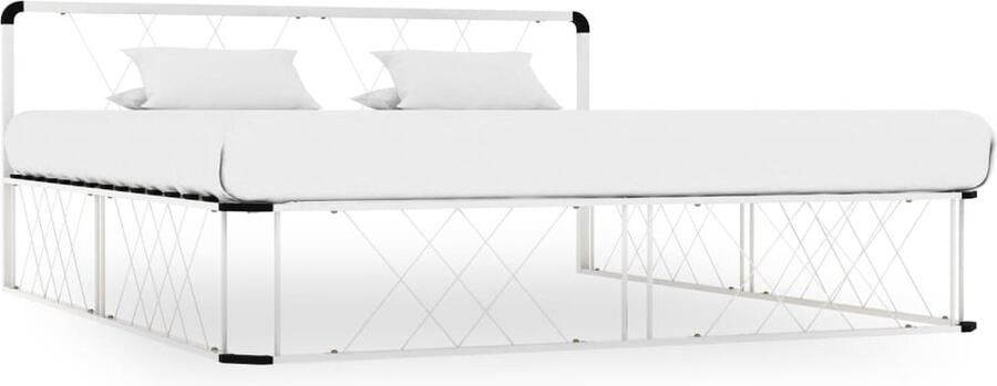 VidaXL Bedframe Metaal Wit 200x200 cm Metalen Bed Frame Tweepersoonsbed Witte Bedframe Houten Lattenbodem Slaapcomfort Design Bed Luxe Bed Bedroom Decor Master Bedroom Furniture