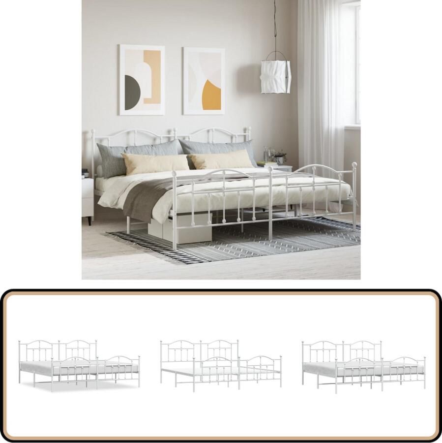 VidaXL Bedframe metaal Wit 200x200 cm Metalen Bedframe Klassiek Bed Wit Bed Boxspring Bed Staal Bedframe Tweepersoons Bed King Size Bed Bedstede