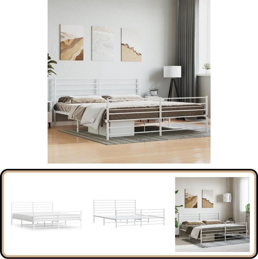 VidaXL Bedframe Metaal Wit 200x200 cm Robuust Bed Frame Klassiek Bed Staal Bed Frame Tweepersoons Bed Witte Bed Slaapcomfort
