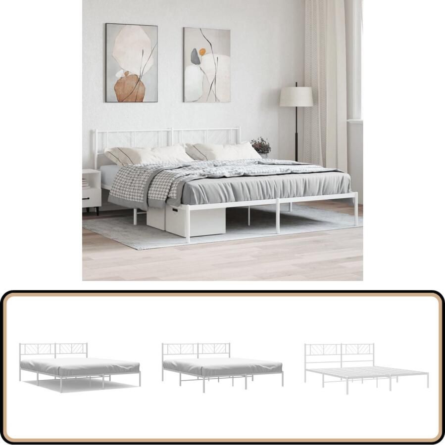 VidaXL Bedframe Metaal Wit 200x200 cm Robuust Bed Frame Metalen Bed Tweepersoons Bed Wit Bed Frame Bed Met Hoofdbord Boxspring Bed Slaapcomfort