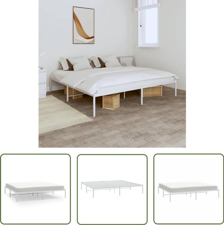 VidaXL Bedframe Metaal Wit 200x200 cm Robuust Bed Frame Metalen Bedframe Tweepersoons Bed Witte Bed Opbergruimte Bed Staal Bedframe
