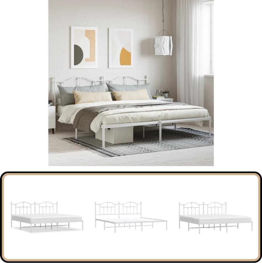 VidaXL Bedframe Metaal Wit 200x200 cm Robuust Bedframe Houten Bed Tweepersoons Bed Met Hoofdbord Witte Bed