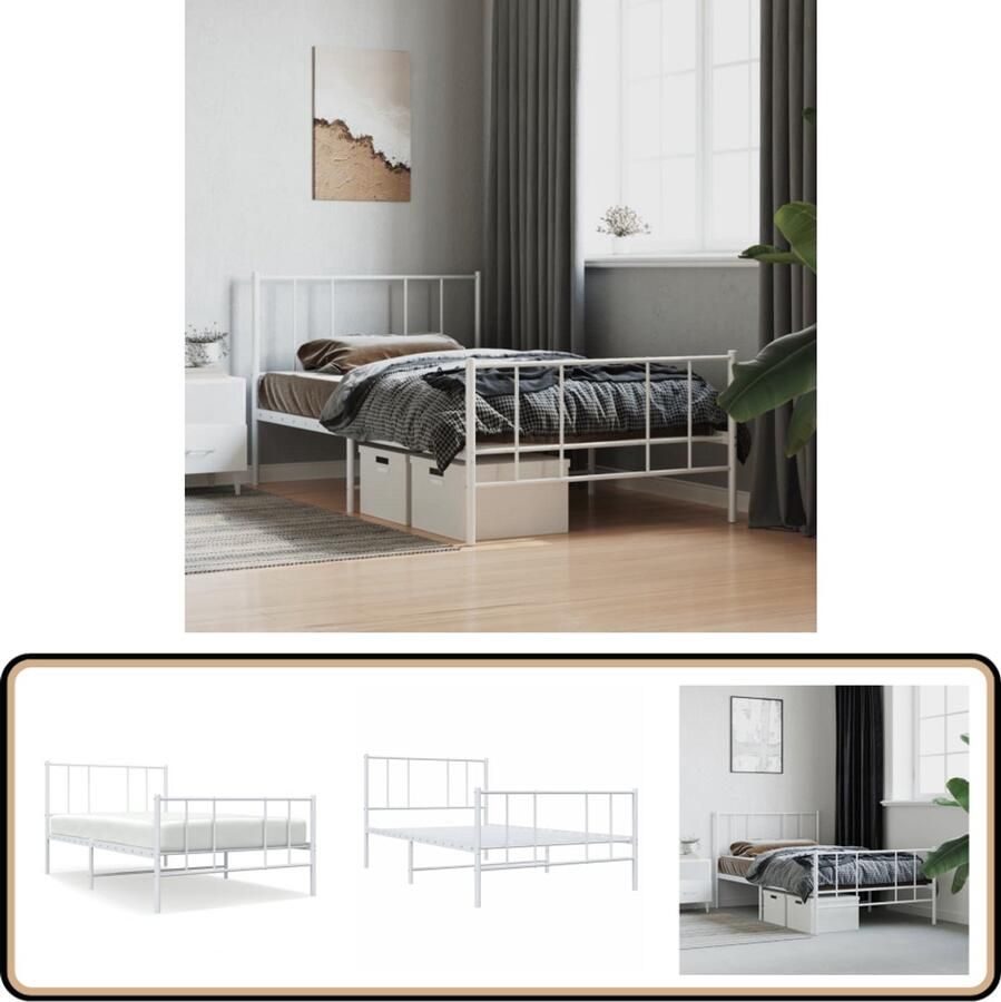 VidaXL Bedframe Metaal Wit 75x190 cm Klassieke Bed Frame Houten Bed Frame Metalen Bed Frame Slaapcomfort Boxspring Bed