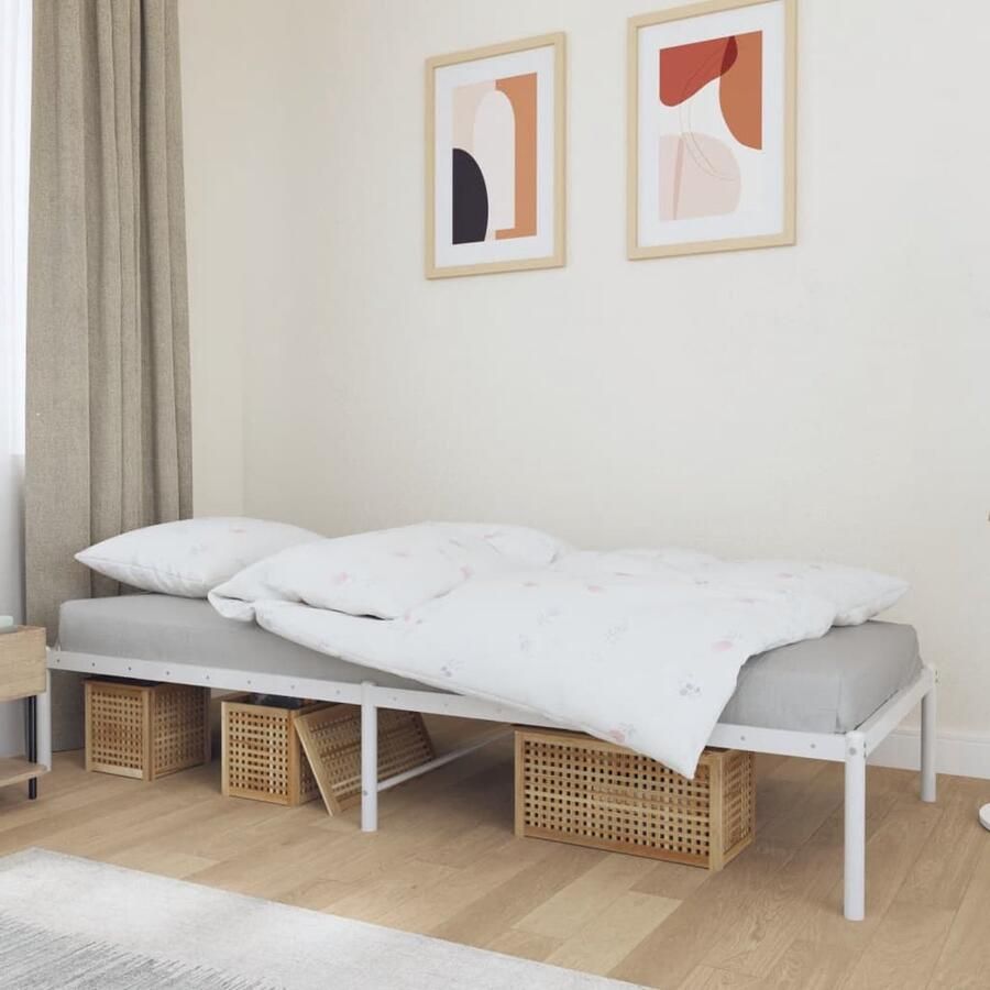 VidaXL Bedframe Metaal Wit 75x190 cm Klassieke Bed Frame Metalen Bedframe Robuust Bedframe Enkelpersoonlig Bed Witte Bed Frame Bed Met Opbergruimte - Foto 2