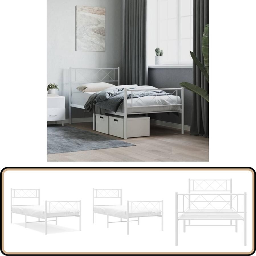 VidaXL Bedframe Metaal Wit 75x190 cm Metalen Bed Frame Klassiek Bed Robuust Bed Witte Bed Boxspring Bed