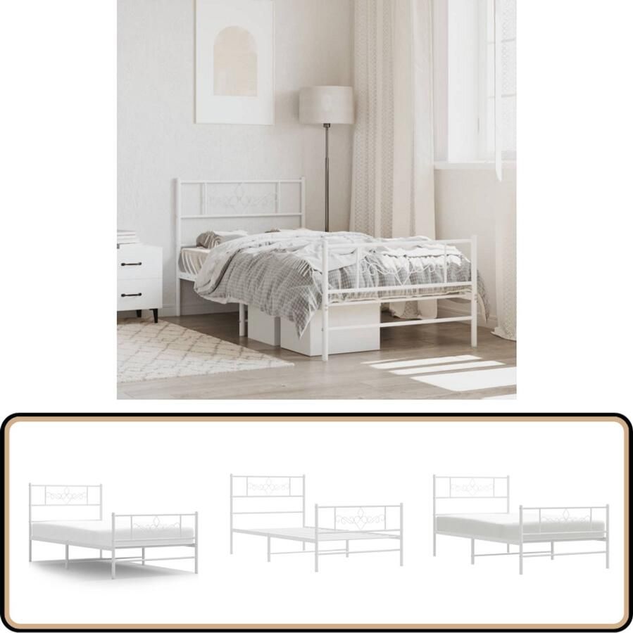 VidaXL Bedframe Metaal Wit 75x190 cm Robuust Bed Frame Klassiek Bed Metalen Bedframe Witte Bed Slaapcomfort