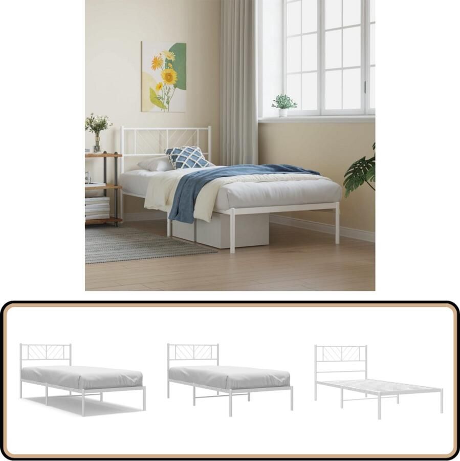 VidaXL Bedframe Metaal Wit 80x200 cm Klassieke Bed Frame Metalen Bed Enkel Bed Witte Bed Met Opbergruimte