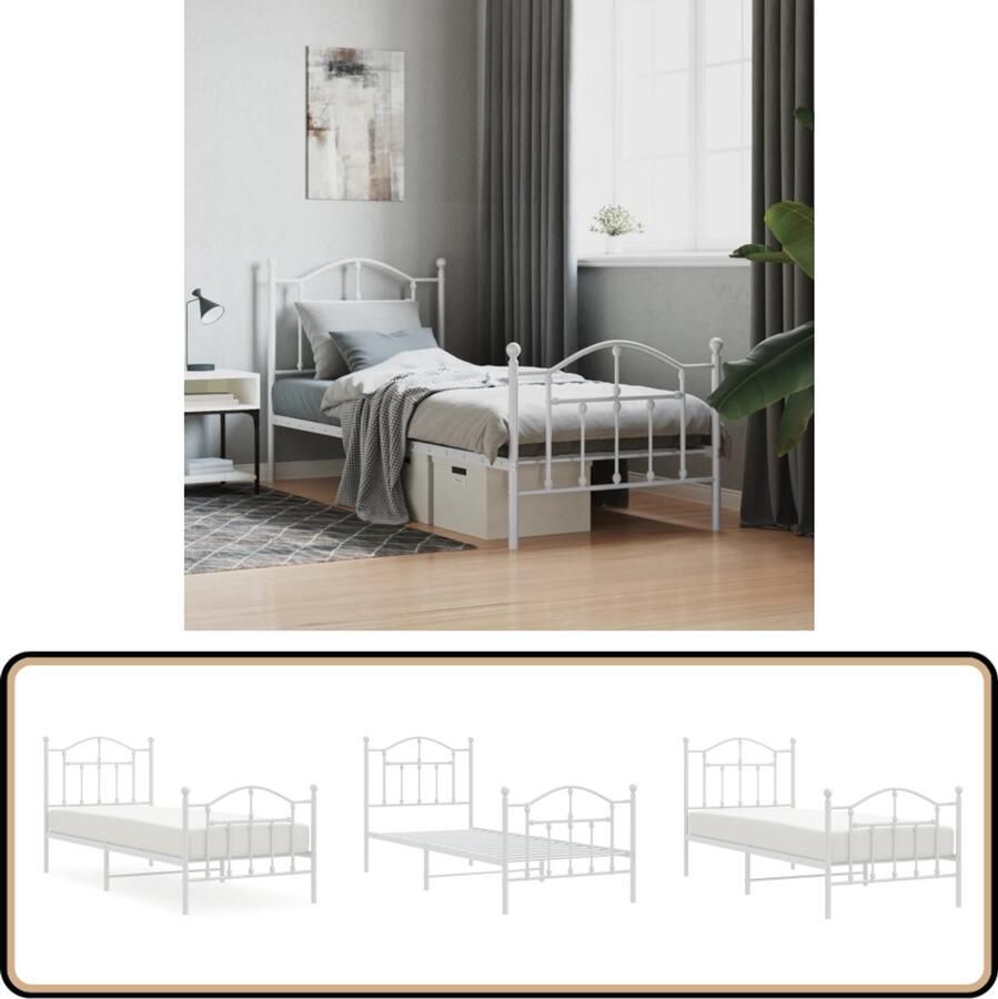 VidaXL Bedframe Metaal Wit 80x200 cm Klassieke Bed Frame Metalen Bedframe Houten Bedframe Enkelpersoons Bed Witte Bed