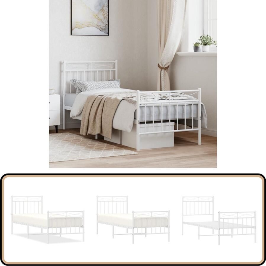 VidaXL Bedframe Metaal Wit 80x200 cm Robuust Bedframe Klassiek Bed Staal Bedframe Wit Bedframe Tweepersoons Bed Enkel Bed Met Opbergruimte