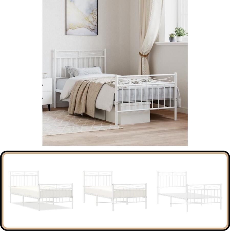 VidaXL Bedframe Metaal Wit 90x190 cm Elegant Ontwerp Metalen Bedframe Wit Bedframe 90x190 Boxspring Frame Staal Bedframe Met Opbergruimte Tweepersoons Bedframe