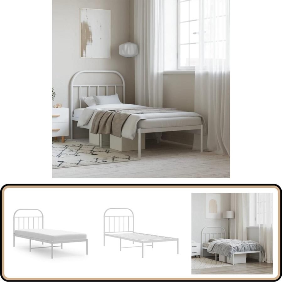 VidaXL Bedframe Metaal Wit 90x190 cm Klassieke Bedframe Houten Bedframe Metalen Bedframe Wit Bedframe 90x190 Bedframe Met Opbergruimte Bedframe Met Hoofdbord