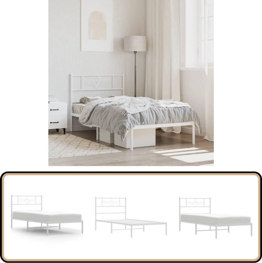 VidaXL Bedframe Metaal Wit 90x190 cm Metalen Bed Frame Slaapcomfort Bed Met Opbergruimte Witte Bed Frame Enkelpersoons Bed