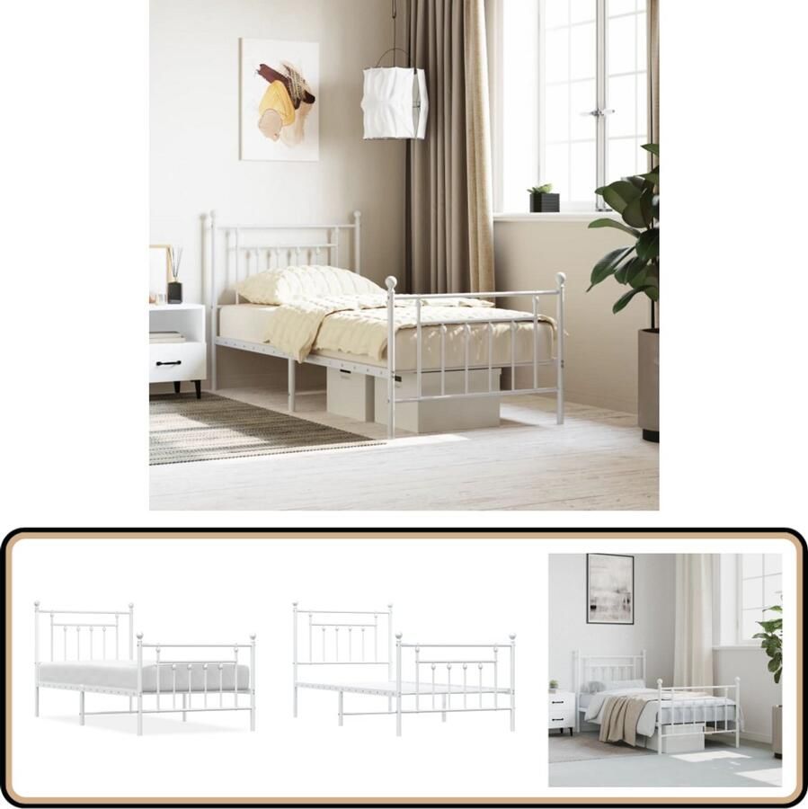 VidaXL Bedframe Metaal Wit 90x190 cm Robuust Bed Frame Klassiek Bed Metalen Bedframe Wit Bed Met Opbergruimte Boxspring Frame 90x190 Cm Matras