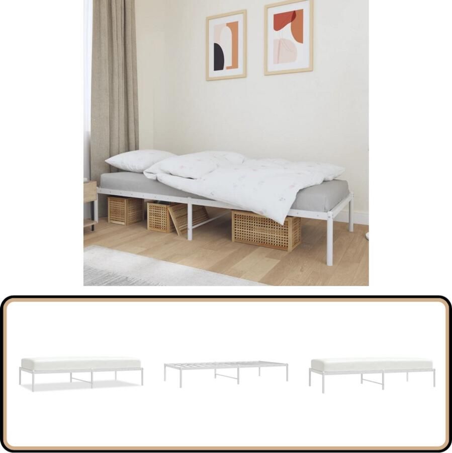 VidaXL Bedframe Metaal Wit 90x190 cm Robuust Bed Frame Klassiek Bed Metalen Bedframe Wit Bed Slaapcomfort