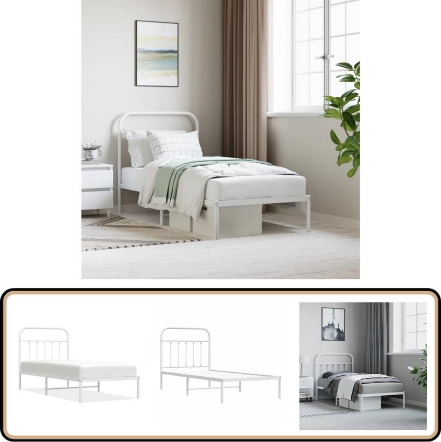 VidaXL Bedframe Metaal Wit 90x190 cm Robuust Bed Frame Klassiek Bedframe Metalen Bedframe Witte Bedframe Slaapcomfort