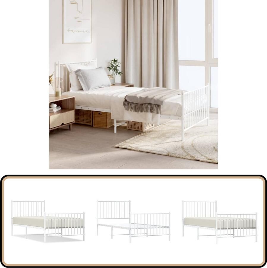 VidaXL Bedframe Metaal Wit 90x190 cm Robuust Bedframe Klassiek Bedframe Wit Bedframe Staal Bedframe Metalen Bedframe Boxspring Frame Tweepersoons Bed King Size Bed