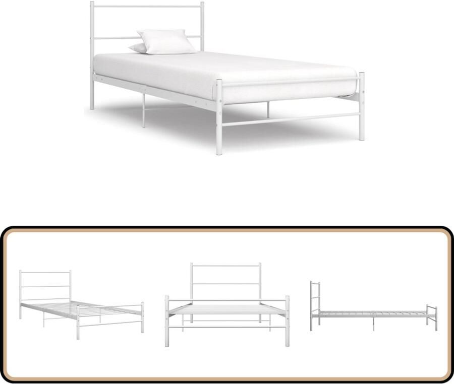 VidaXL Bedframe Metaal Wit 90x200 cm Compact & Stijlvol Metalen Bed Eenpersoonsbed Witte Bed Bedframe Slaapkamer Meubels Boxspring Hoofdeinde Tweepersoonsbed Kinderbed Stapelbare Bed