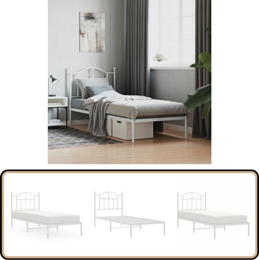 VidaXL Bedframe Metaal Wit 90x200 cm Klassieke Bed Frame Metalen Bedframe Wit Bedframe 90x200 Eenpersoons Bed