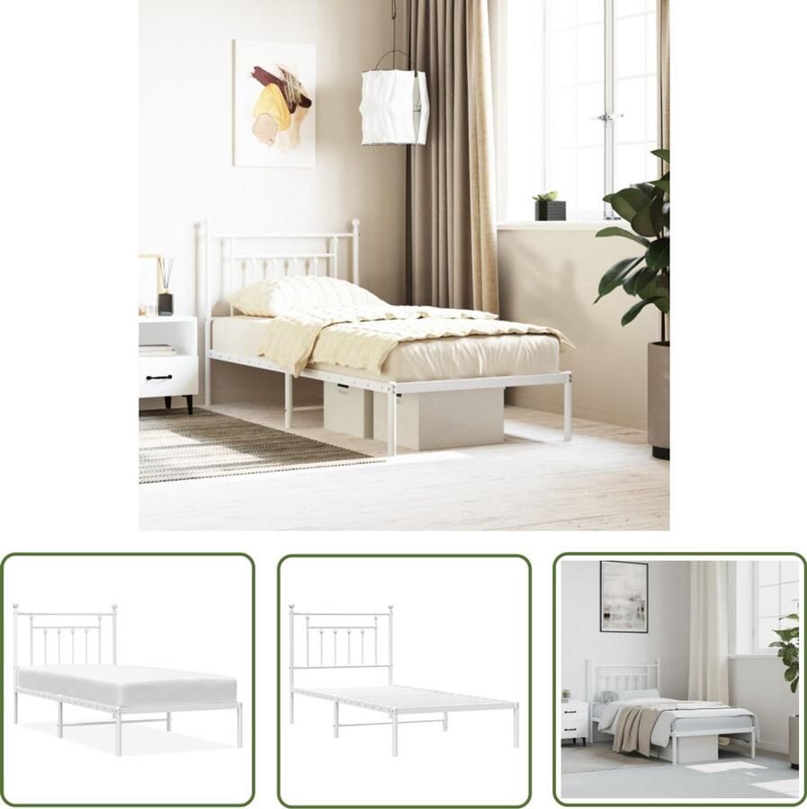 VidaXL Bedframe Metaal Wit 90x200 cm Metalen Bedframe Klassiek Bed Wit Bed 90x200 Staal Bedframe Boxspring Bed Slaapcomfort