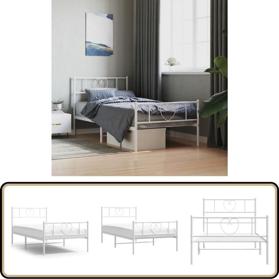 VidaXL Bedframe metaal wit 90x200 cm Stijlvol design Klassieke Bed Frame Metalen Bedframe Bed Frame Wit Staal Bedframe Boxspring Frame Tweepersoons Bed Frame Bed Frame 90x200 Bed Frame Met Opbergruimte