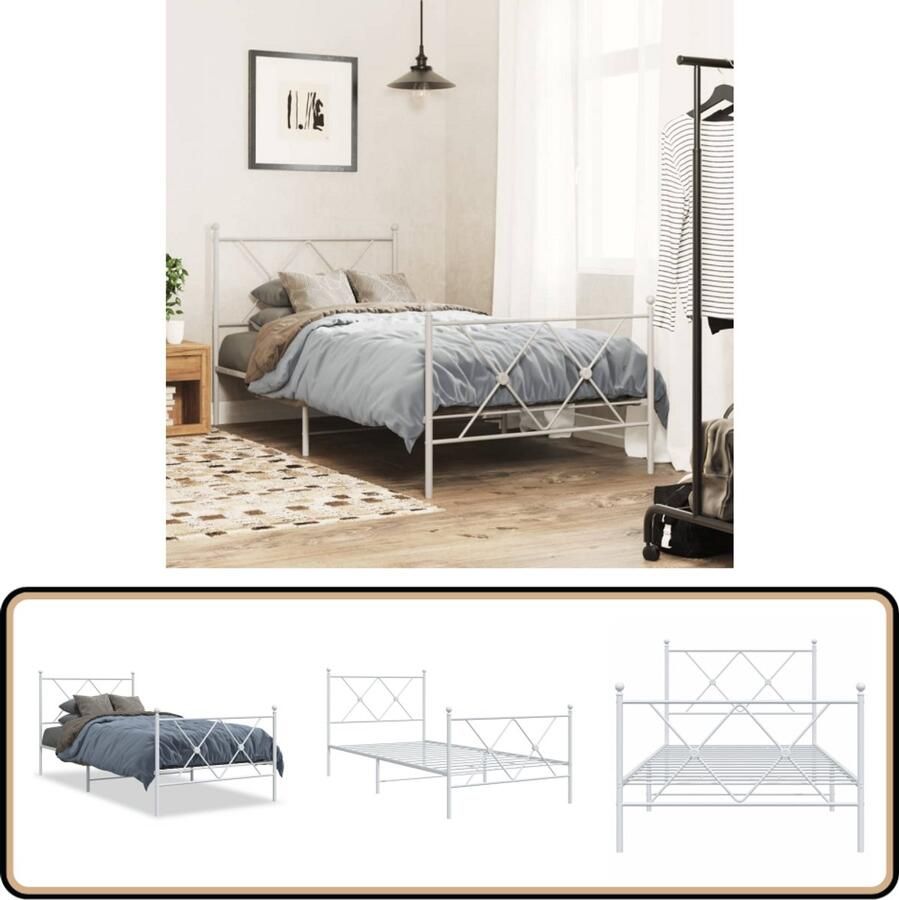 VidaXL Bedframe Metaal Wit 90x200 cm Wit Metalen Bed Frame Klassiek Bed Staal Bedframe Metalen Bed Tweepersoons Bed