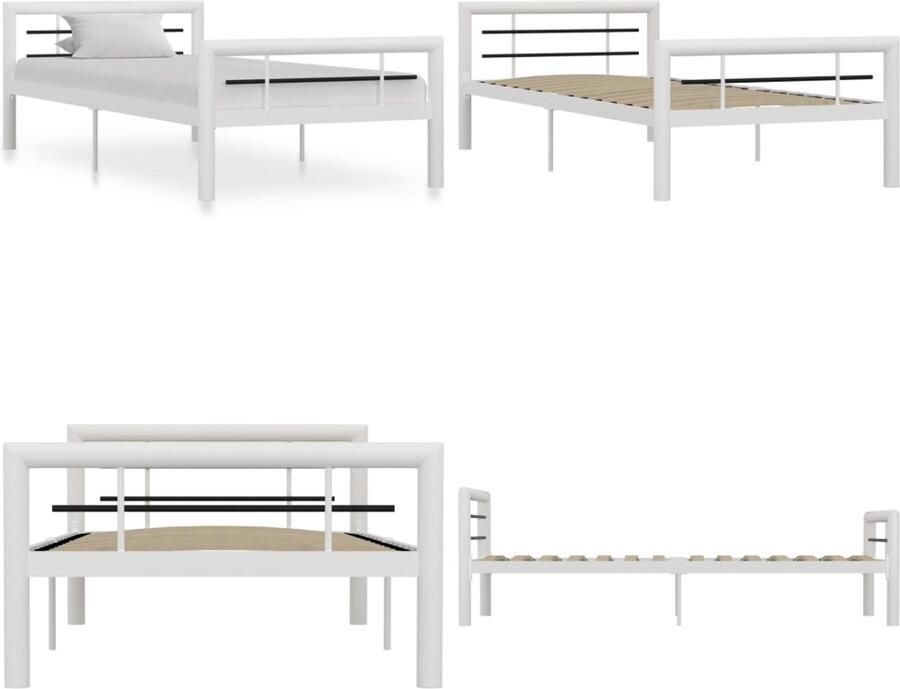 VidaXL Bedframe metaal wit en zwart 100x200 cm Bedframe Bedframes Bed Bedden