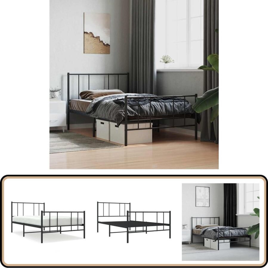 VidaXL Bedframe Metaal Zwart 100x190 cm Klassieke Bed Frame Metalen Bedframe Staal Bedframe Boxspring Bed Tweepersoons Bed King Size Bed Slaapcomfort Elegante Bedden Ruime Bed