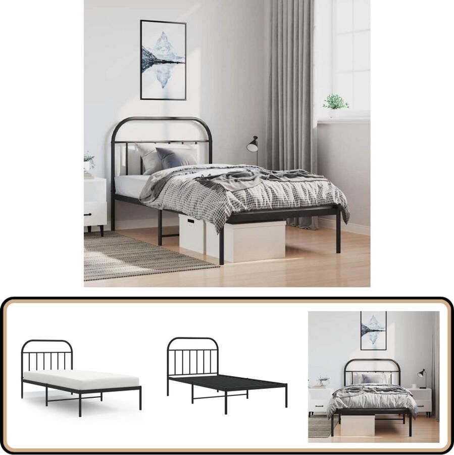 VidaXL Bedframe Metaal Zwart 100x190 cm Klassieke Bedframe Metalen Bedframe Zwart Bedframe Staal Bedframe Tweepersoons Bedframe Slaapcomfort Boxspring Frame