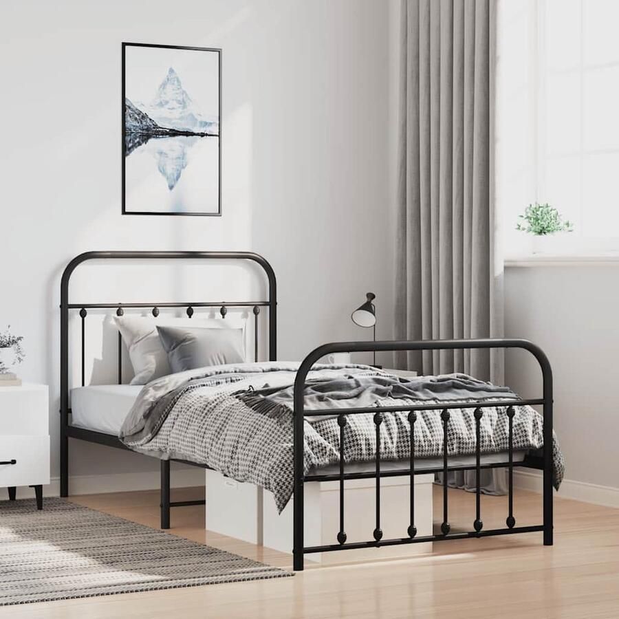VidaXL Bedframe Metaal Zwart 100x190 cm Metalen Bed Frame Klassiek Bed Zwarte Bed Staal Bedframe Enkelpersoons Bed Boxspring Bed - Foto 3