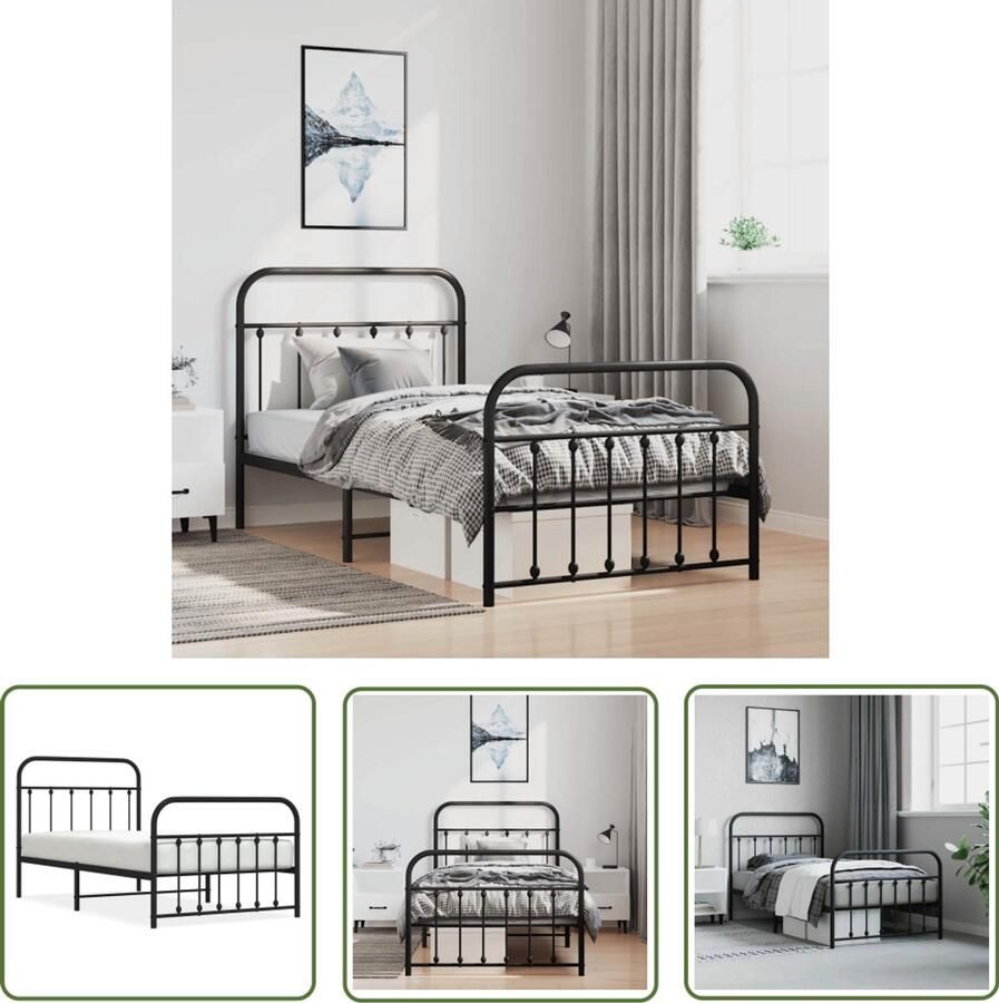VidaXL Bedframe Metaal Zwart 100x190 cm Metalen Bed Frame Klassiek Bed Zwarte Bed Staal Bedframe Enkelpersoons Bed Boxspring Bed - Foto 2