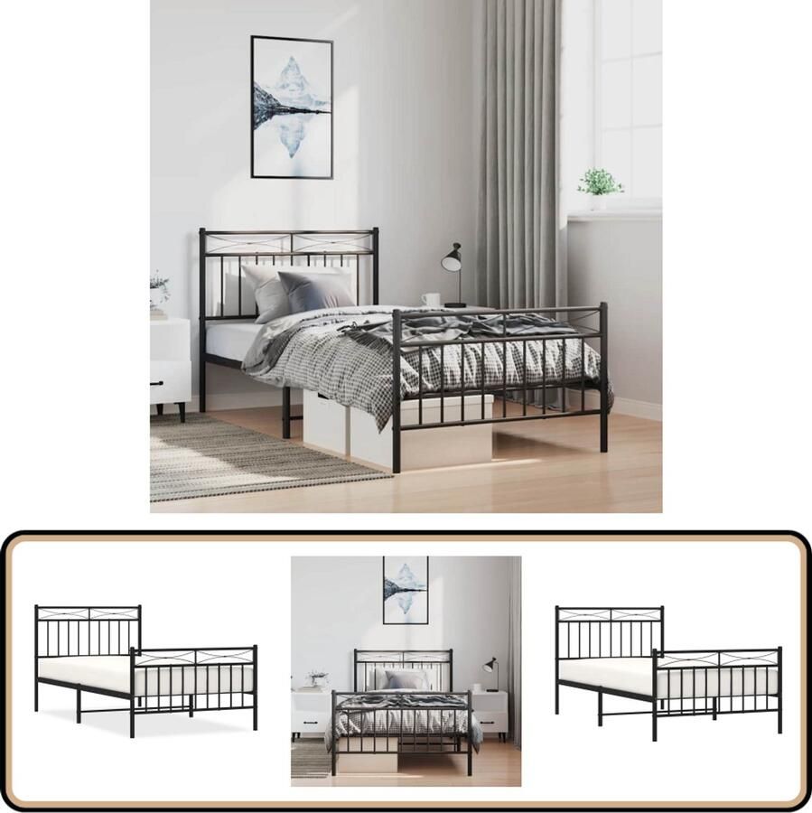VidaXL Bedframe Metaal Zwart 100x190 cm Metalen Bed Frame Klassieke Bedstede Zwarte Bedpost Boxspring Bed Tweepersoons Bed Slaapcomfort Ruime Bedbank
