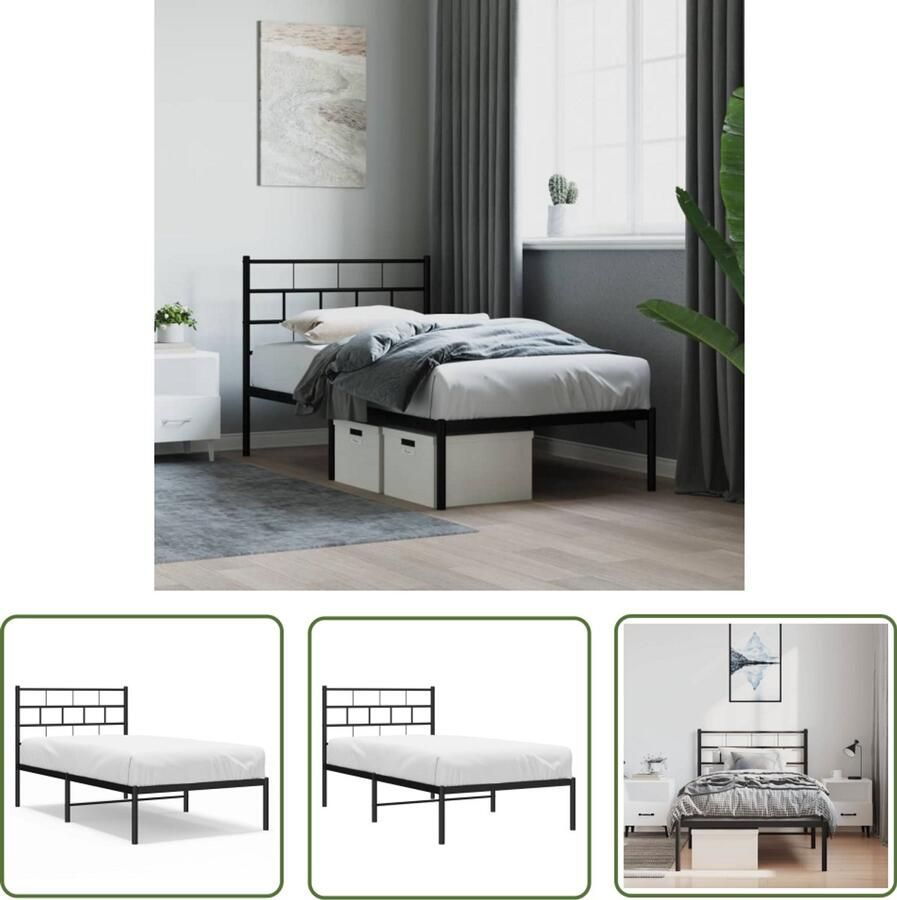 VidaXL Bedframe metaal zwart 100x190 cm Metalen Bedframe Klassiek Bed Zwart Bed Boxspring Bed Logeerbed Staal Bedframe Bed Met Hoofdbord
