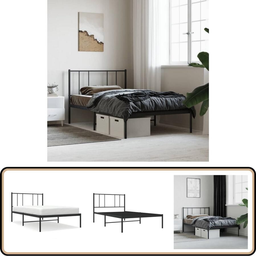 VidaXL Bedframe Metaal Zwart 100x190 cm Robuust Bed Frame Klassiek Bed Metalen Bedframe Zwarte Bedframe Enkelpersoonlig Bed Boxspring Bed