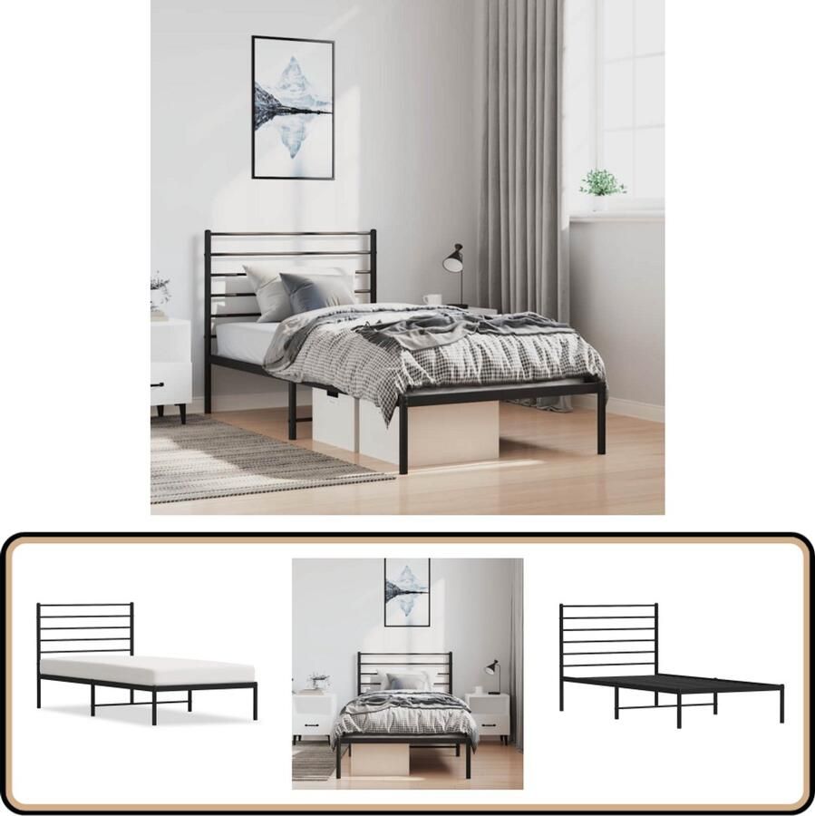 VidaXL Bedframe Metaal Zwart 100x190 cm Robuust Bed Frame Metalen Bedframe Klassiek Bedframe Zwarte Bedframe Tweepersoons Bed Boxspring Bed Slaapcomfort