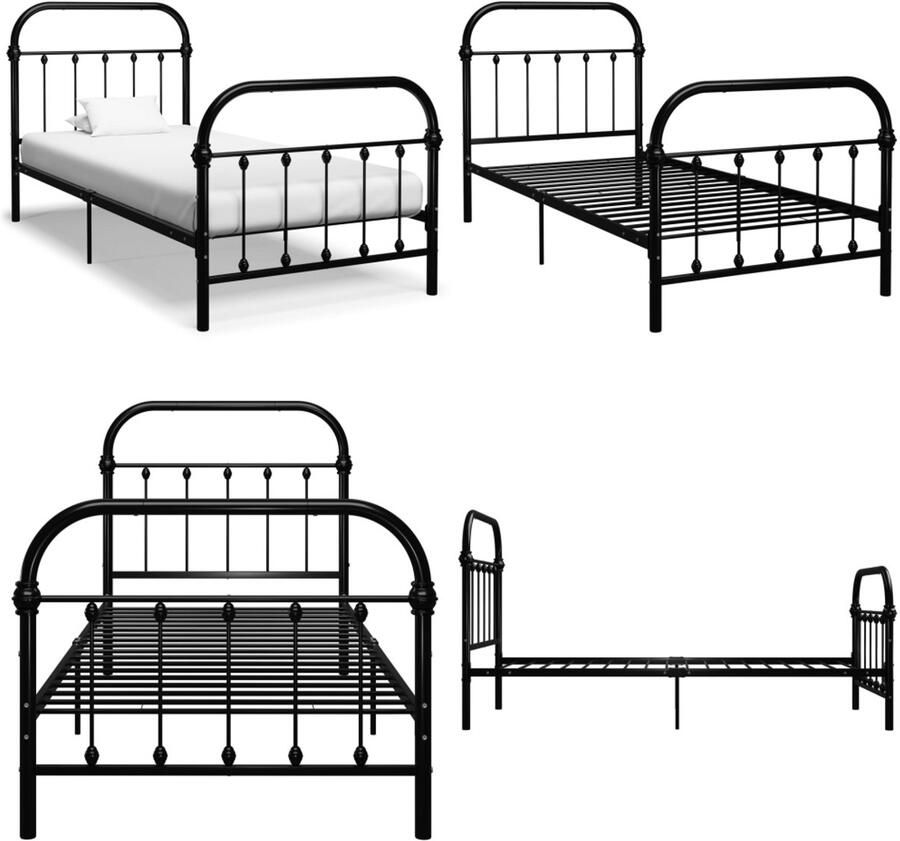 VidaXL Bedframe metaal zwart 100x200 cm Bedframe Bedframes Eenpersoonsbed Eenpersoonsbedden