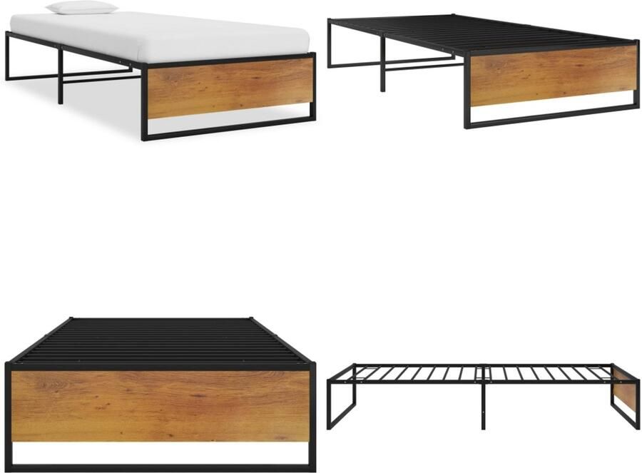VidaXL Bedframe metaal zwart 100x200 cm Bedframe Bedframes Eenpersoonsbed Eenpersoonsbedden